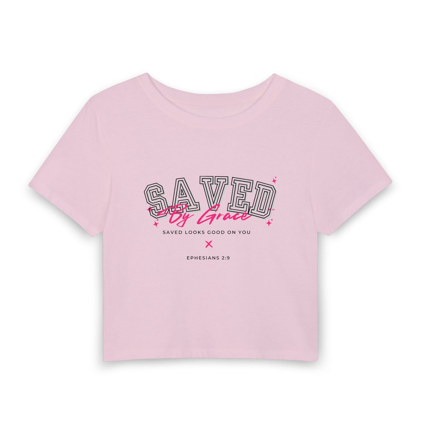 Saved by Grace Crop Tee — Women’s Christian Faith Graphic Tee
