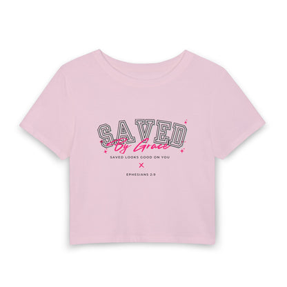Saved by Grace Crop Tee — Women’s Christian Faith Graphic Tee