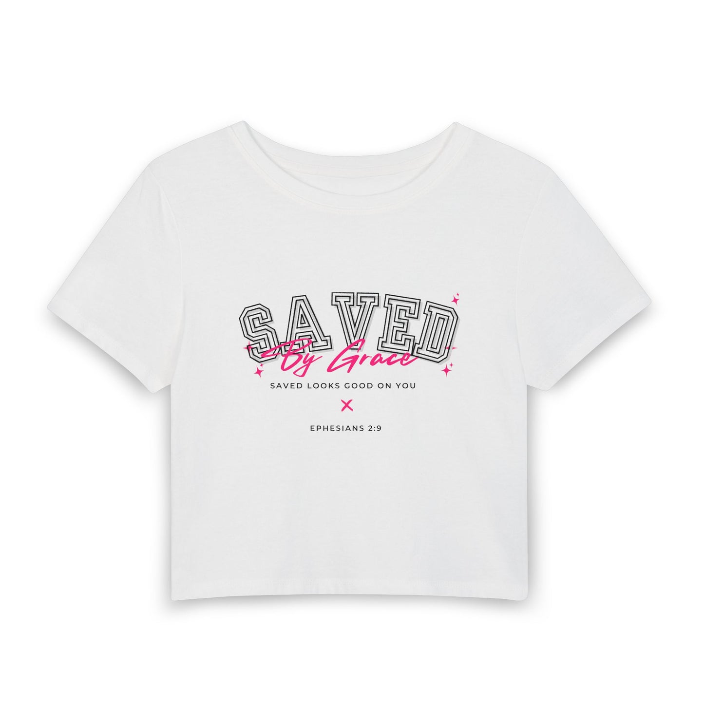 Saved by Grace Crop Tee — Women’s Christian Faith Graphic Tee