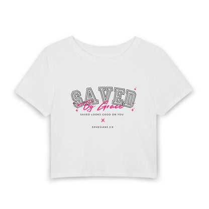 Saved by Grace Crop Tee — Women’s Christian Faith Graphic Tee